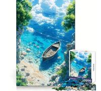 Spiaggia estiva, baia tranquilla con barca, anime, puzzle da 1000 pezzi, gioco per adulti, regalo, stimolante per la mente, divertente e rilassante, design da assemblare, 38x52cm