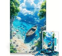 Spiaggia estiva, baia tranquilla con barca, puzzle anime per adolescenti, 1000 pezzi, rompicapo rilassante, divertente, da assemblare, regalo adorabile 50x75cm