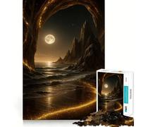 Spiaggia mistica di notte con luce dorata Puzzle per adulti da 1000 pezzi Gioco di logica stimolante Gioco rilassante Bordo trasparente Regalo artistico (38x52cm)