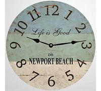 Spiaggia Personalizzata - Vivere Bene In Spiaggia Rotondo Orologio Da Parete Facile Lettura Orologio Muro Silenzioso Quarzo Orologi Da Appendere Per Scuola Cucina Ufficio 25Cm
