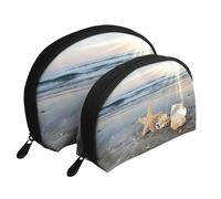 Spiaggia soleggiata delle conchiglie delle stelle marine, Borsa per trucco a conchiglia Portamonete da donna Borsa da toilette piccola Borsa per cosmetici 2 pezzi