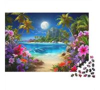 Spiaggia tropicale al chiaro di luna Puzzle da 1000 pezzi Spiaggia illuminata dalla luna Vista dell'isola Adulti dai 12 anni in su Giochi educativi Decorazione per la casa Difficile Sfida 70x50cm