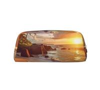 Spiaggia tropicale al tramonto, borsa per il trucco per donne e uomini, beauty case da viaggio, pochette estetica, astuccio grande per matite