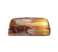 Spiaggia tropicale al tramonto, borsa per il trucco per donne e uomini, beauty case da viaggio, pochette estetica, astuccio grande per matite