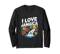 Spiaggia tropicale con cascata I Love Jamaica Maglia a Manica
