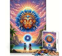 Spiaggia tropicale con dio del sole e portale - Puzzle per adolescenti da 1000 pezzi - Attività rilassante e serena - Taglio uniforme - Natale gioioso (50x75cm)