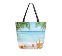 Spiaggia tropicale con varie conchiglie in sabbia Borsa di tela per la spesa viaggio riutilizzabili
