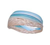 Spiaggia tropicale, tramonto, palme, onde dell'oceano, fasce sportive per la testa, fascia antisudore per basket, lavoro all'aperto