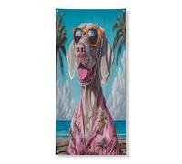 Spiaggia Weimaraner Copertura per porta del cane Banner 91,2 x 182,9 cm, divertente Hawaii Beach Palm da appendere per la decorazione della porta d'ingresso, per interni ed esterni, per animali