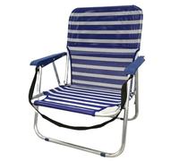 Spiaggina da Mare Leggera in Alluminio e Textilene con Tracolla di Trasporto e Tasca Portaoggetti 54x56x64 cm Sedia bassa Blu e Bianco da Spiaggia Portatile solo 1.2 kg