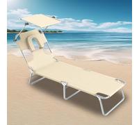 Spiaggina Mare con Foro for Il Viso,Sdraio da Giardino Pieghevole da Spiaggia con Schienale Regolabile, for Spiaggia, Piscina, Patio, Prato, Campeggio
