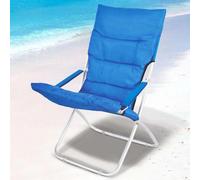 Spiaggina Pieghevole Sedia Canapone Acciaio Tessuto Imbottito Blu Mare Relax