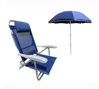 Spiaggina Sdraio in Alluminio Reclinabili con Braccioli Blu + Ombrellone 180 cm