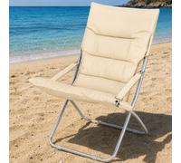 BAKAJI Spiaggina Pieghevole Portatile Sedia Canapone Sdraio Richiudibile Struttura in Tubolare di Alluminio Rivestimento in Tessuto Oxford Imbottito per Spiaggia Mare Campeggio (Beige)