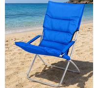 Spiaggina Sedia Canapone In Acciaio Tessuto Imbottito Pieghevole Relax Blu