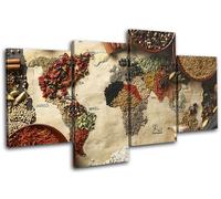 Spices World Map Atlas Food Kitchen MULTI TELA parete arte foto stampa