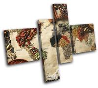 Spices World Map Atlas Food Kitchen MULTI TELA parete arte foto stampa
