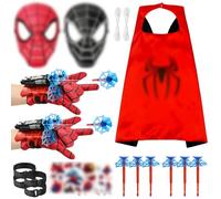 Spid-erm Guanti per Bambino, Spara Ragnatele Spid-er, Launcher Glove, Giochi Spid-er con Spid-erm Maschera e Spid-erm Mantello, Guanto Spid-er Spara Ragnatele, Cosplay Giocattoli da Polso Set