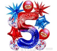 Spider compleanno per bambini 5 anni, 10 palloncini per compleanno, 10 pezzi, numeri da 40 pollici, 5 palloncini in pellicola, per ragazzi a tema spider feste di compleannos