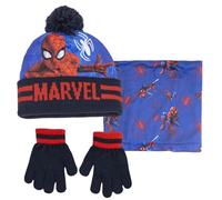 SPIDER-MAN Marvel Cappello Snood & Guanti Set 3-pezzi Set Invernale Bambini Cappello con Nappa Regalo, rosso/blu, 2-8 anni
