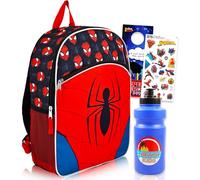Spider-Man Set zaino Spiderman per ragazzi - Bundle con zaino Marvel da 40,6 cm con tasca frontale e bottiglia d'acqua, adesivi, altro | Zaino Spiderman per bambini, ragazzi e ragazze