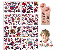 Spider Man Tatuaggi temporanei adesivi per bambini simpatici cartoni animati tatuaggi bomboniere e decorazioni di compleanno per ragazze e ragazzi (8 fogli di tatuaggi temporanei Spiderman)