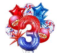 Spider Palloncini Compleanno 3 Anni a Tema Ragno, 10 Pezzi Palloncini Foil Stella, Confetti Palloncini Lattice, Alluminio Palloncino Numero 3 per Compleanno, Halloween, Anniversario, Festa