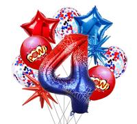 Spider Palloncini Compleanno 4 Anni a Tema Ragno, 10 Pezzi Palloncini Foil Stella, Confetti Palloncini Lattice, Alluminio Palloncino Numero 4 per Compleanno, Halloween, Anniversario, Festa