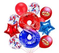 Spider Palloncini per Bambini, 10 pezzi Kit compleanno Tema di Ragno Palloncini, Palloncino Rossi Blu, Numeri Rotondi Stelle Palloncini per Ragazzi Decorazioni di Compleanno Feste a Tema (8 Anni)
