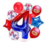 Spider Palloncini per Bambini, 10 pezzi Kit compleanno Tema di Ragno Palloncini, Palloncino Rossi Blu, Numeri Rotondi Stelle Palloncini per Ragazzi Decorazioni di Compleanno Feste a Tema (4 Anni)