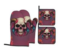 Spider Skull Sheep CartoonUn set da 4 pezzi guanto da cucina e presina stampati guanti da forno e guanti per barbecue sono essenziali per la cucina