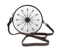 Spider Web Lines Nero E Bianco Gotico Donne Rotondo Crossbody Borse In Pelle Sling Bag Borsa