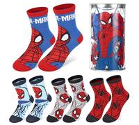 Spiderman, 4 paia di calzini in cotone alla caviglia per bambini, ideali come regalo per bambini, confezionati in salvadanaio rotondo in plastica cilindrica, Multicolore, 1-4 Years