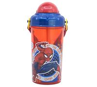 Stor Spiderman - Bottiglia per bambini in plastica con cannuccia, tappo con cinturino da 465 ml