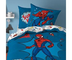 Spiderman Home Avenger - Parure da letto per bambini, 100% cotone, Oeko-Tex | copripiumino 140 x 200 cm + federa 63 x 63 cm, stampa ragazzo | blu