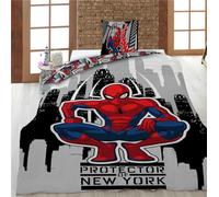 Spiderman New York Copripiumino Singolo 140x200 + Federa 65x65 Misto Cotone | Set lenzuola reversibile | Misto cotone asciugatura rapida | Marvel ufficiale | Bambini & teen | Regalo | Idea regalo