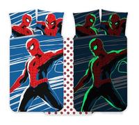 Brandmac Spiderman - Set di biancheria da letto 100 x 135 cm + federa 40 x 60 cm, 100% cotone, set di lenzuola fosforescenti per bambini, perfetto per bambini, motivo Spiderman morbido e reversibile