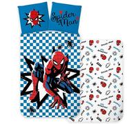 Spiderman - Set di biancheria da letto singolo morbido e traspirante per bambini, con copripiumino da 140 x 200 cm e federa da 60 x 65 cm, 100% cotone, con motivo di supereroi