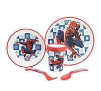 Spiderman, set di stoviglie per bambini, con personaggi dei cartoni animati, antiscivolo, bicolore, di alta qualità, per bambini, con piatto, ciotola, tazza e posate, senza BPA, riutilizzabile