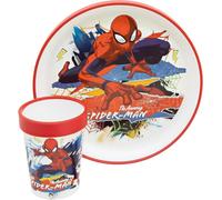 SPIDERMAN - Set di stoviglie riutilizzabile bicolore - Set composto da 2 pezzi: Piatto e bicchiere con base antiscivolo - SPIDER-MAN
