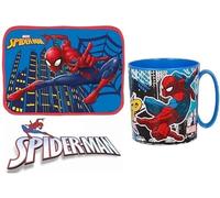 SPIDERMAN Set Merenda Colazione 2 Pezzi con Tovaglietta Ripiegabile Morbida Sottopiatto Pieghevole e Tazza Bicchiere 350ml per Microonde