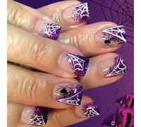 Spiderweb - Unghie glamour in plastica bianca, per Halloween, per feste in costume ed eventi, 24 pezzi, in lamina dorata, per ragnatela