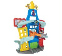 Spidey city playset con 2 veicoli esclusivi. una pista con doppio tracciato, diversi meccanismi di gioco e con due veicoli diecast inclusi