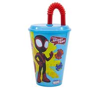 Spidey & Friends - Bicchiere riutilizzabile per bambini, con coperchio e cannuccia, 430 ml