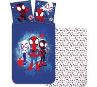 Spidey & Friends - Set copripiumino e federa da 60 x 65 cm, 100% cotone, morbido e traspirante per bambini, design di Spidey & His di Marvel
