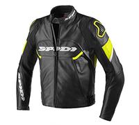 SPIDI P178-394- 52 Giacca in Pelle Ignite, Nero/Giallo Fluo, Taglia 52