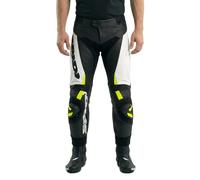 Spidi RR Pro Warrior Pantaloni in pelle moto, nero/bianco/giallo neon, Taglia 54