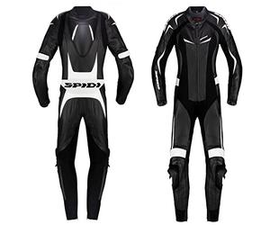 Spidi - Tuta in Pelle da Donna Track Wind Pro, Nero/Bianco, 46