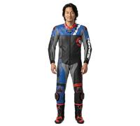 Spidi DP-Progressive Touring Tuta in pelle della moto a due pezzi, nero/rosso/blu, Taglia 50