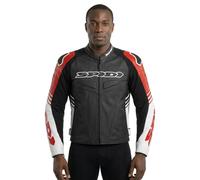 Spidi Track Warrior Giacca in pelle per moto, nero/rosso, Taglia 52